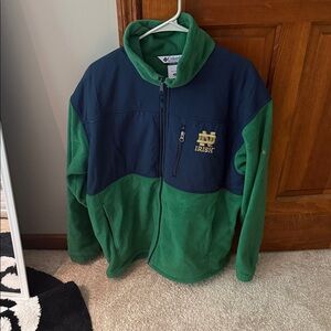 Vintage Notre Dame Columbia Green and Navy Fleece Jacket